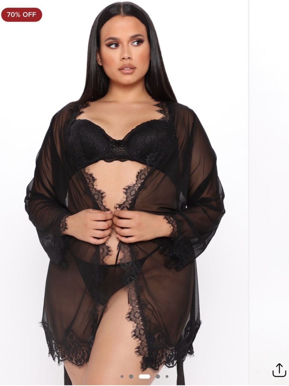 Fashion Nova Black Sheer Lace Trim Robe